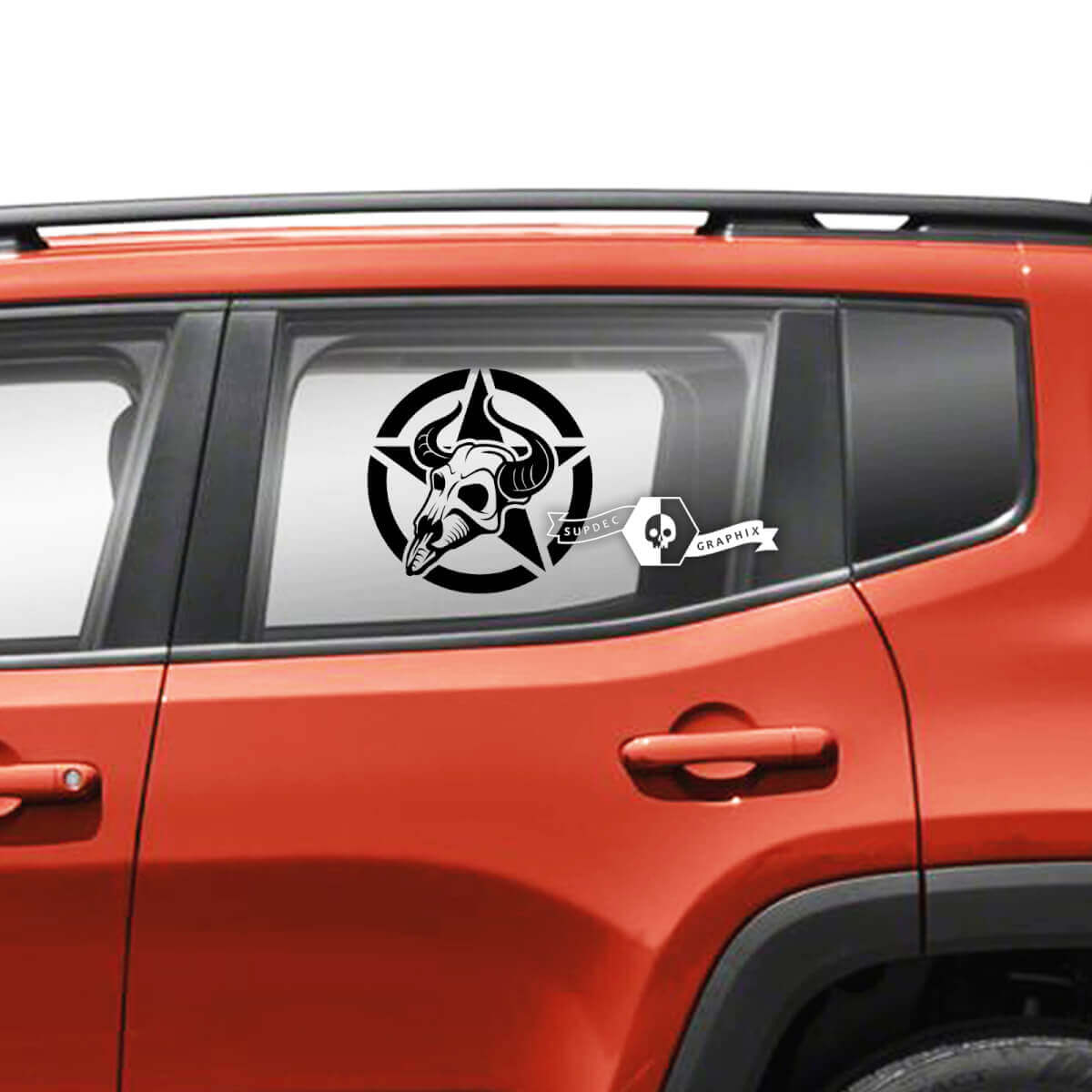 Pair Jeep Renegade Doors Window Side Graphic Skull Military star Vinyl Decal Sticker
