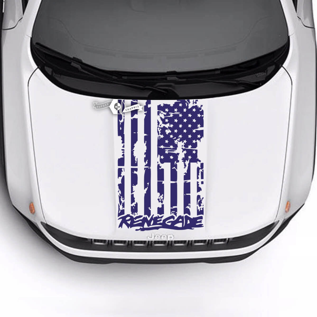 Jeep Renegade Trailhawk Sport USA Flag Battered Destroyed Hood Logo Stripe Vinyl Decal Sticker
