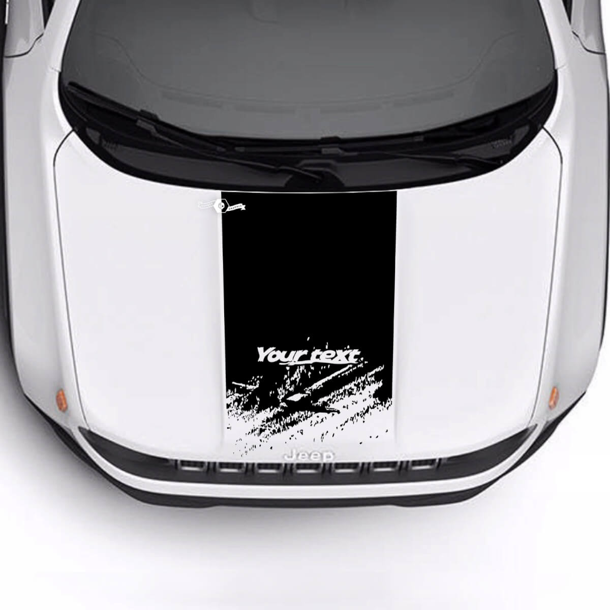 Custom Text Destroyed Battered Bonnet Logo Stripe Vinyl Decal Sticker for Jeep Renegade Trailhawk