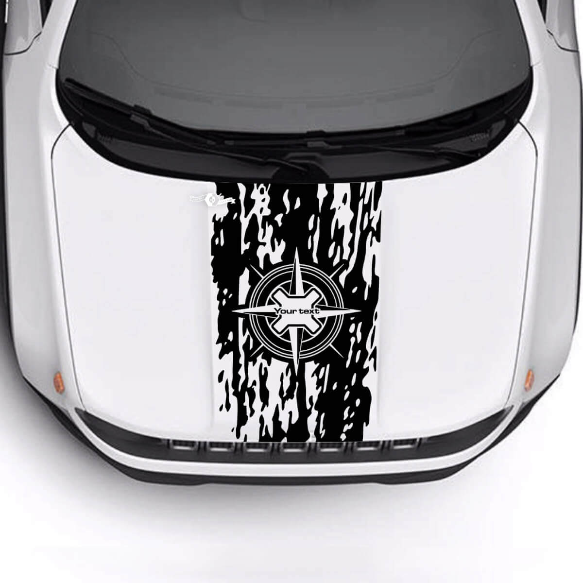 Custom Text Compass Vindskadet Ødelagt Flagghode Vinyldekal Klistremerke for Jeep Renegade Trailhawk