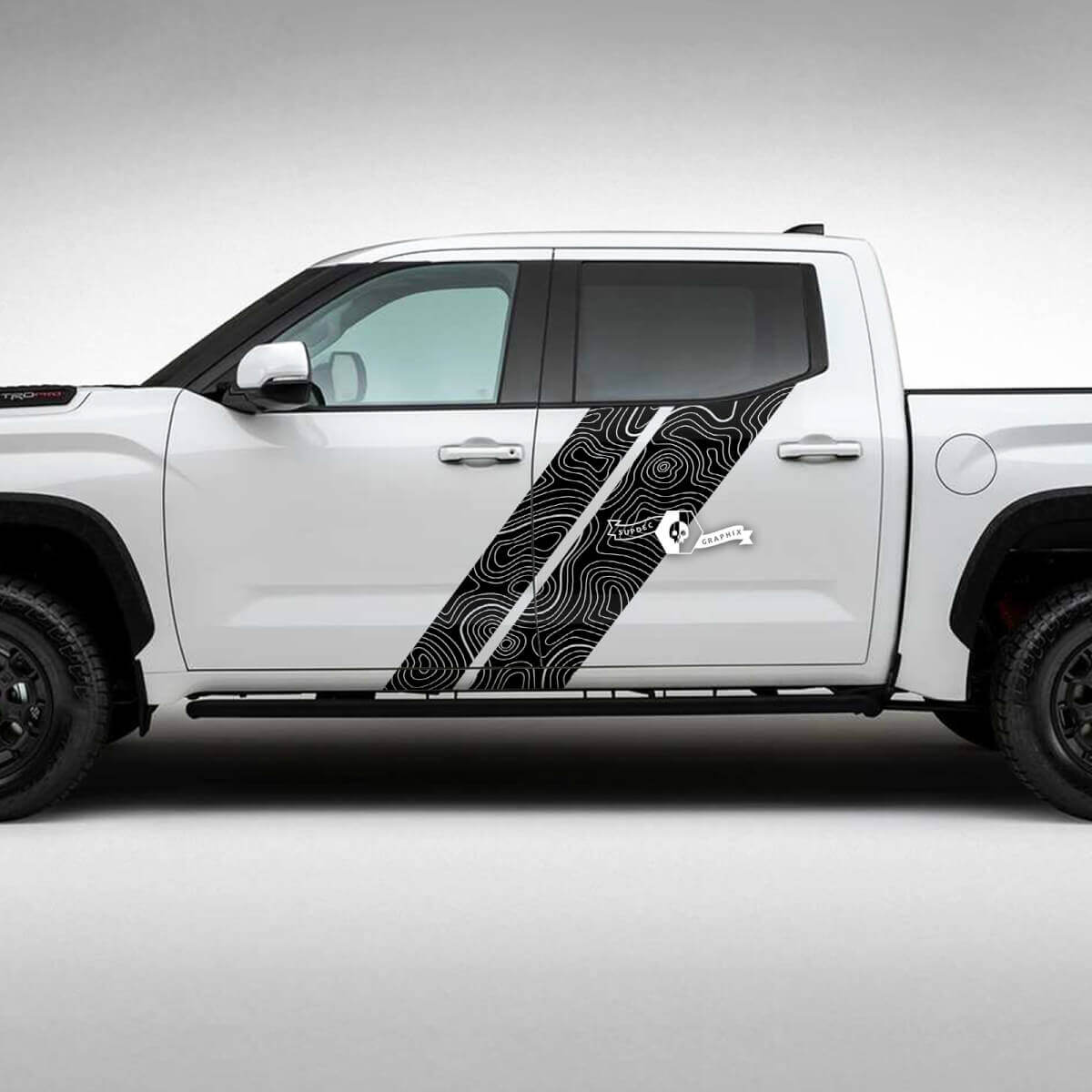 Topographic Map Dual Side Stripes Vinyl Decal Kit for Toyota Tundra