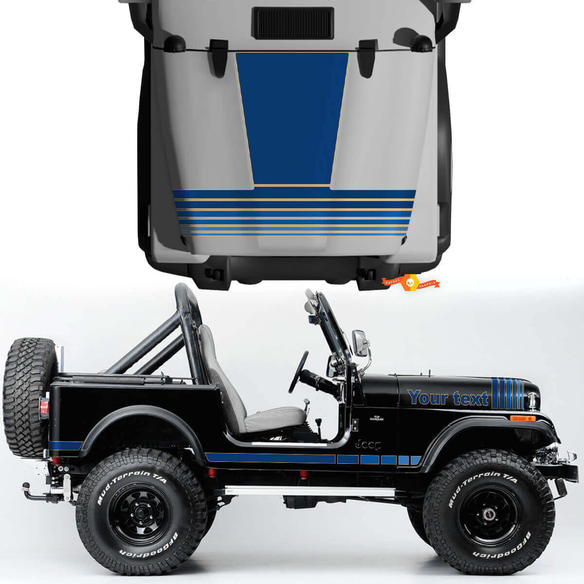 Kit de calcos de vinilo de franjas anchas vintage para el lateral del capó 2 para Jeep Renegade CJ7