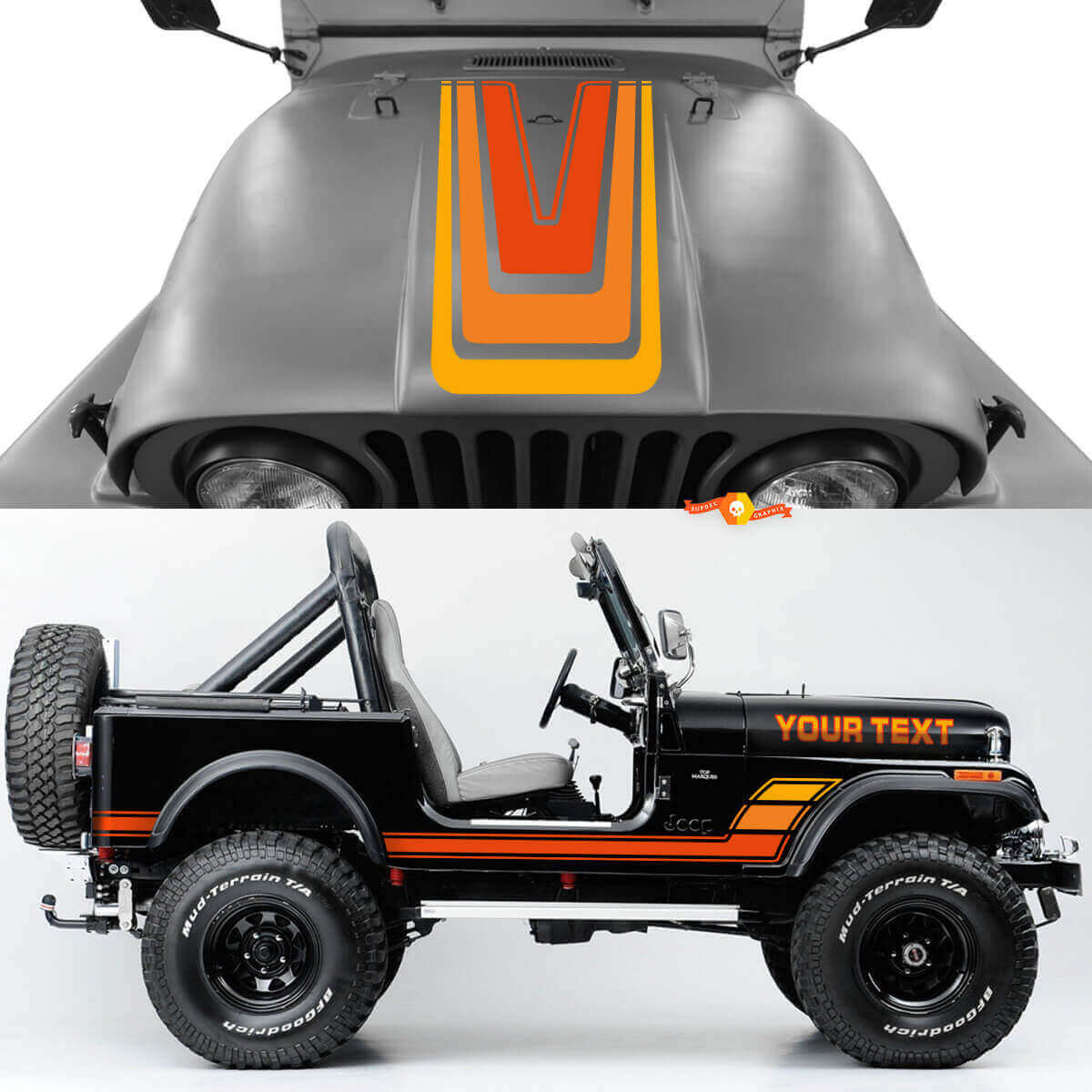 Jeep Renegade CJ7用ヴィンテージストライプ ボンネットサイドビニールステッカー デカールキット