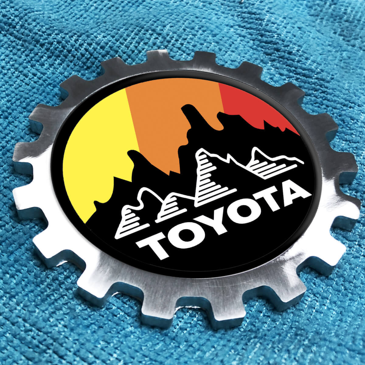 Toyota Mountains Retro 4x4 Metal Aluminium Badge Bedside Gear Emblem Aluminium
