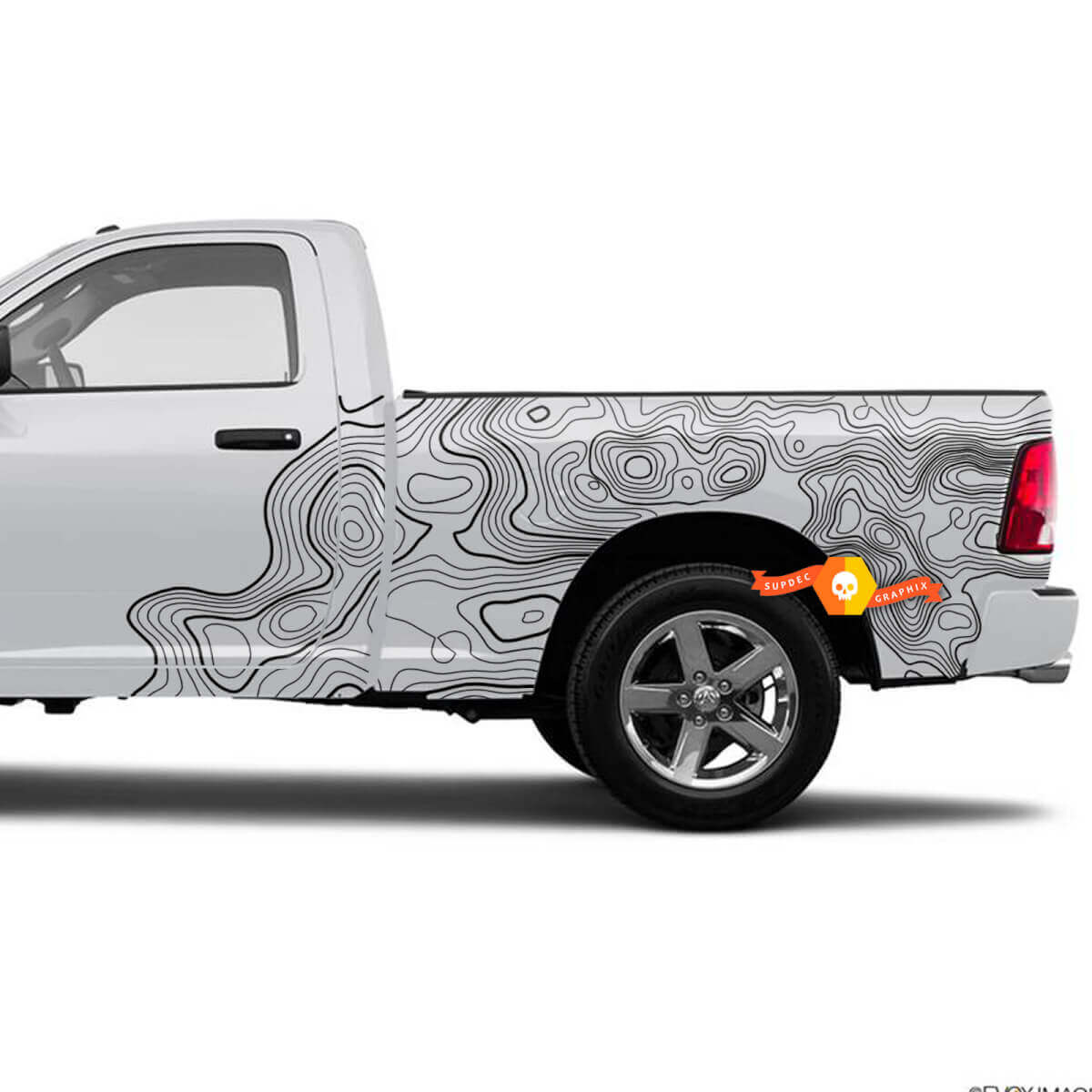 Topographic Map Bed Side Doors Truck Vinyl Sticker Decal Graphic 2 for Dodge Ram