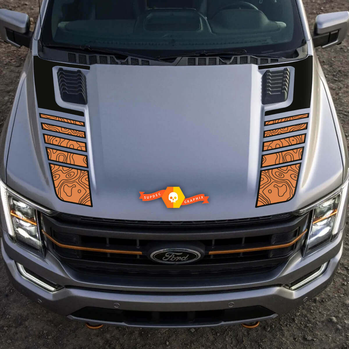 Hood Topographic Map Graphics Decals 2 Colors for Musclecar truck Tremor