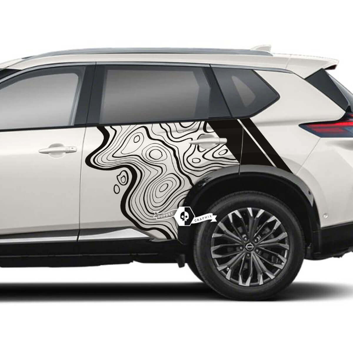 Nissan Rogue Topographic Map with Stripes Side Doors Vinyl Decal Sticker Graphic
