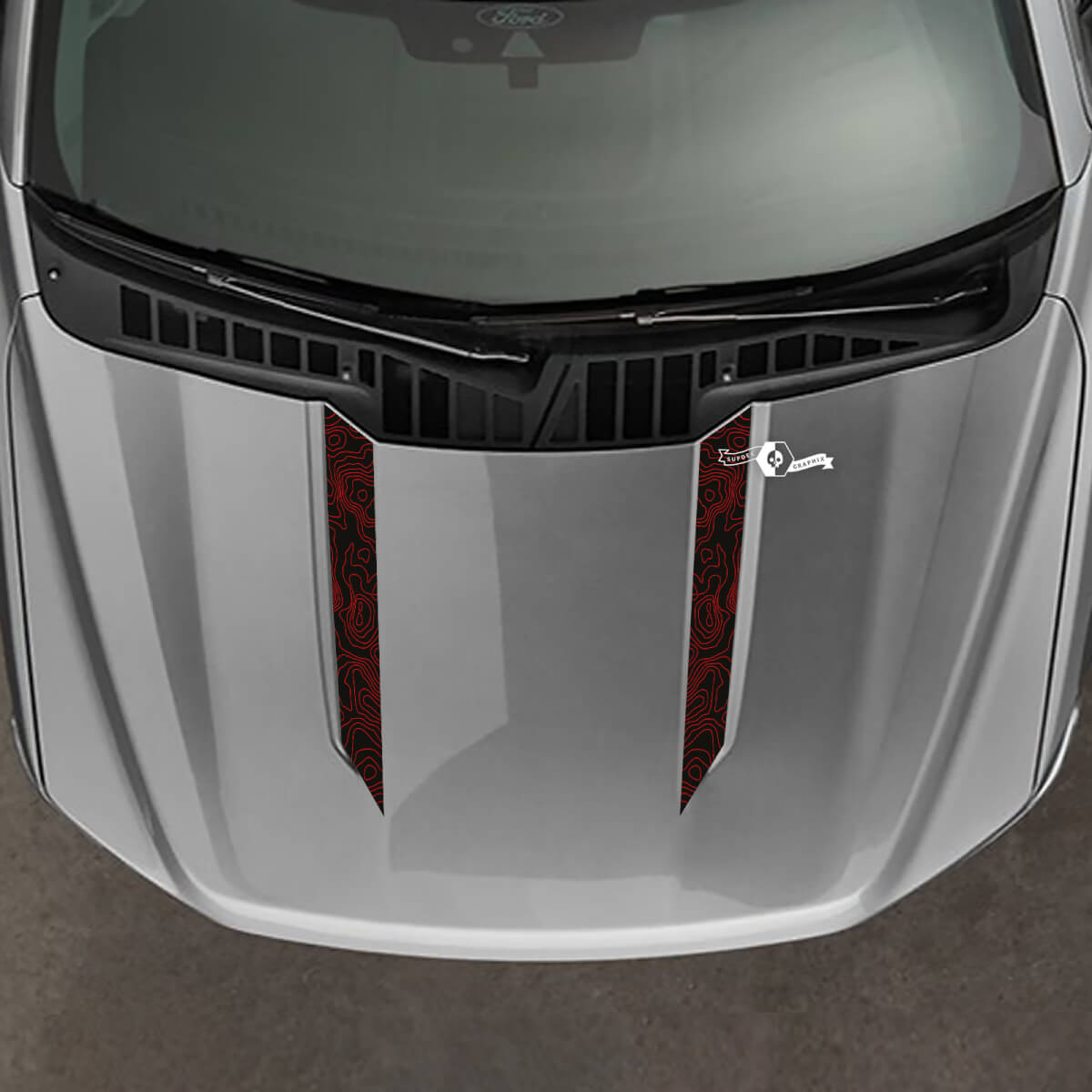 Ford F150 F-150 2021-2024 Wide Hood Spear Stripes Topographic Map Design Vinyl Decals And Graphic Stickers
