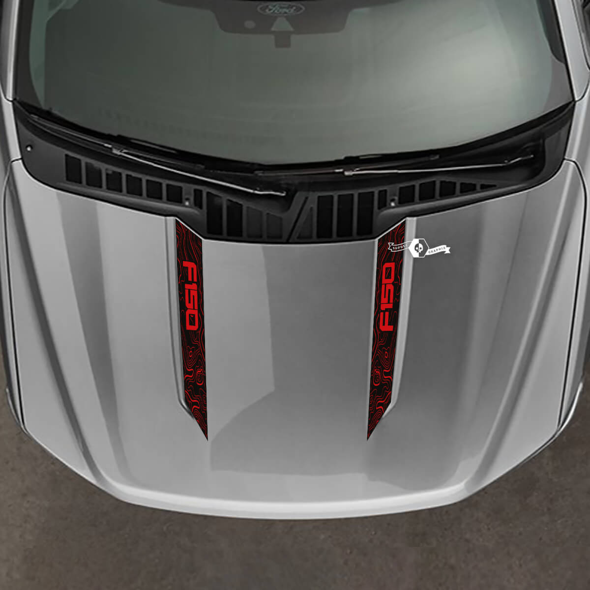 Ford F150 F-150 2021-2024 Wide Hood Spear Stripes Topographic Map Design Vinyl Decals And Graphic Stickers 2
