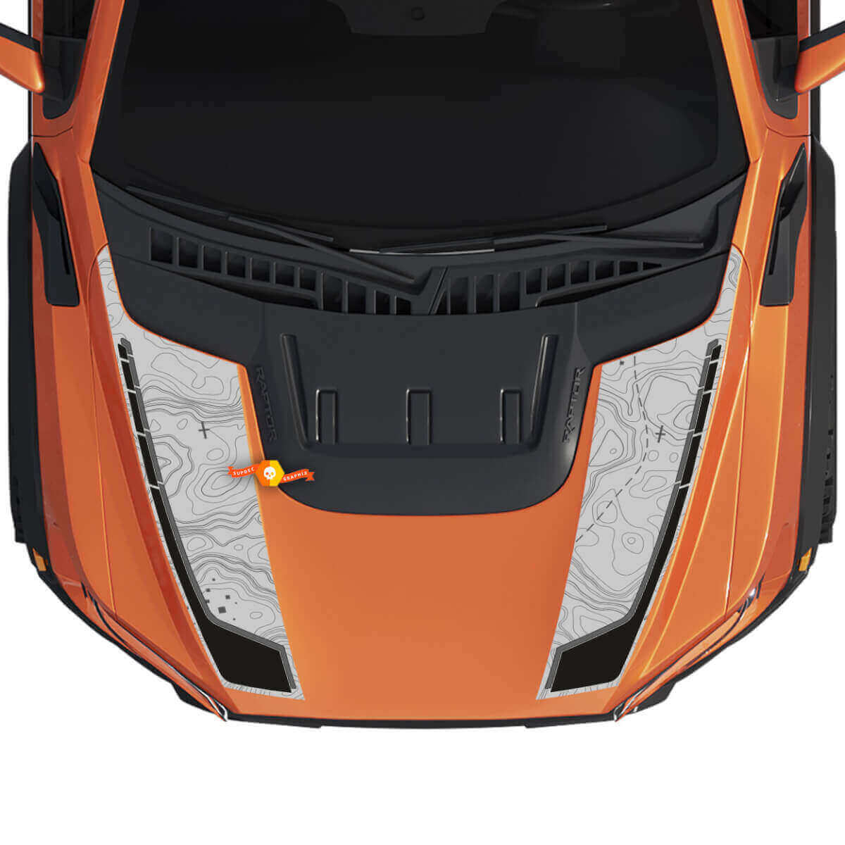 Capot Rayures Cartographie Topographique Vinyle Autocollant Kit 2 pour Musclecar truck power truck