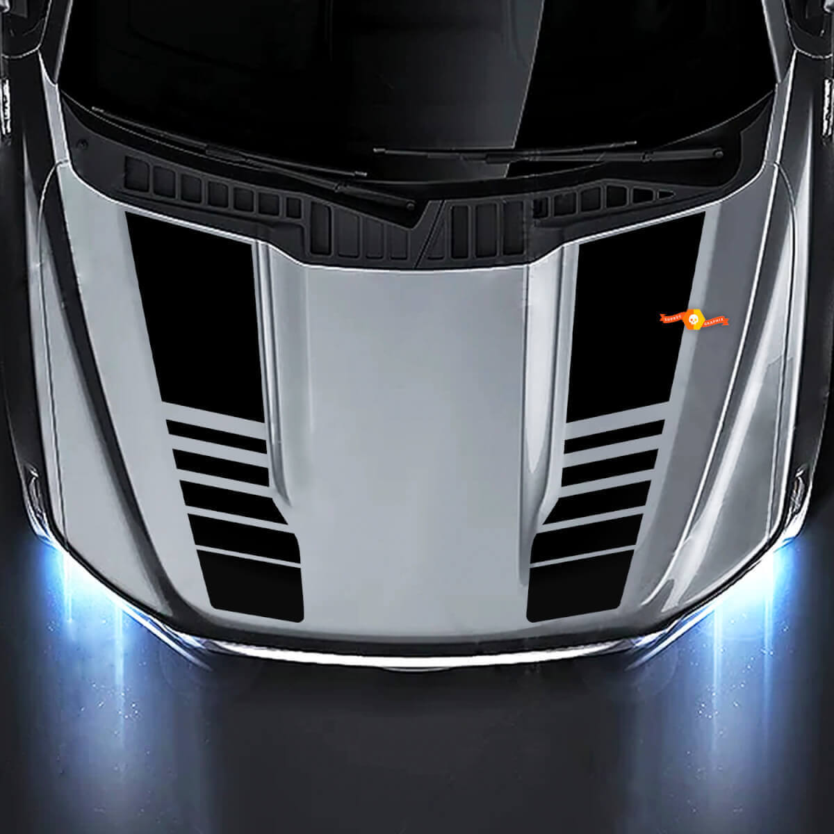 Dual Strobe Stripes Hood Vinyl Decal Set for Musclecar truck 2021+