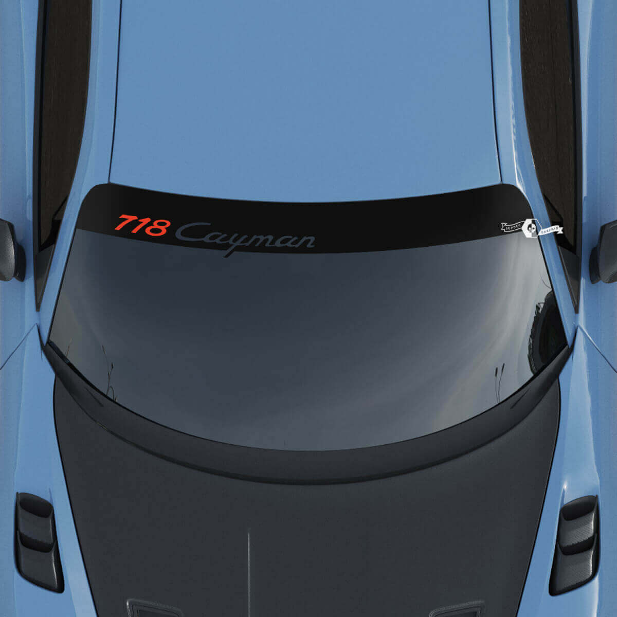 Porsche 718 Cayman Logo Windshield with Background Stripes Kit Decal Sticker
