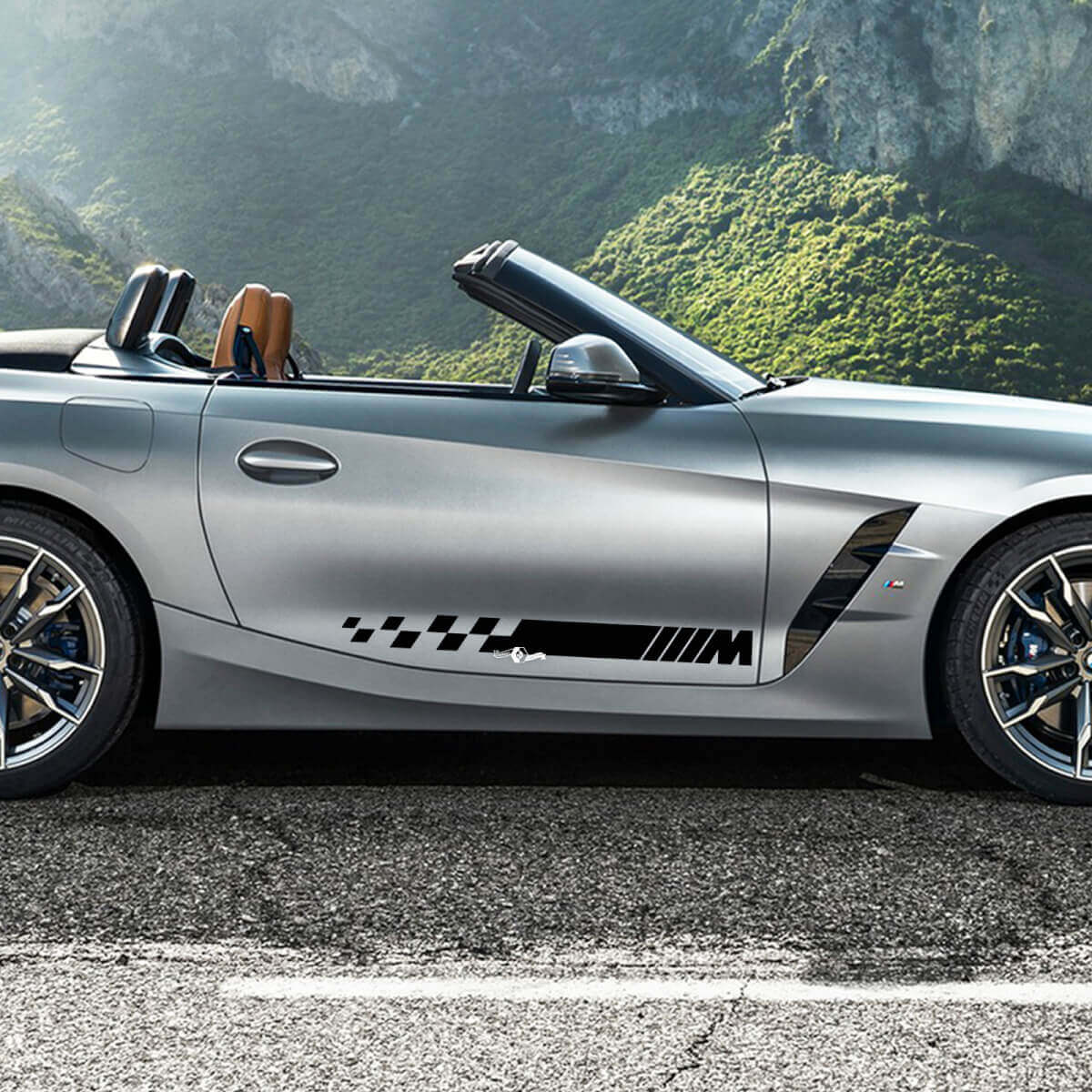 Side Door Checkered Stripes with M Logo BMW Z4 Vinyl Decal Sticker
