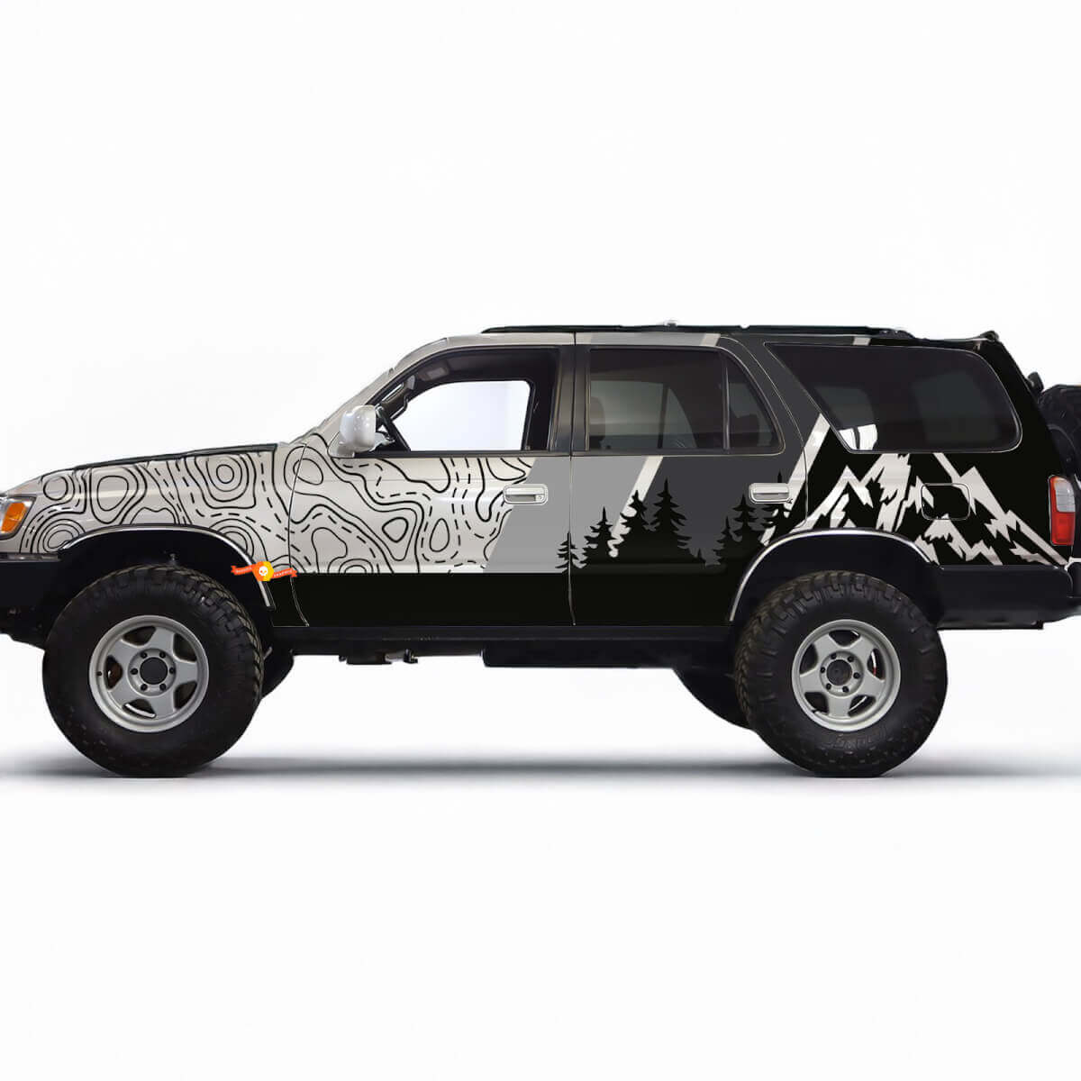 Mountains Topographic Map Contour Retro TRD Vintage Stripes Stickers Decals - Custom Graphics Wrap for Toyota 4Runner TRD
