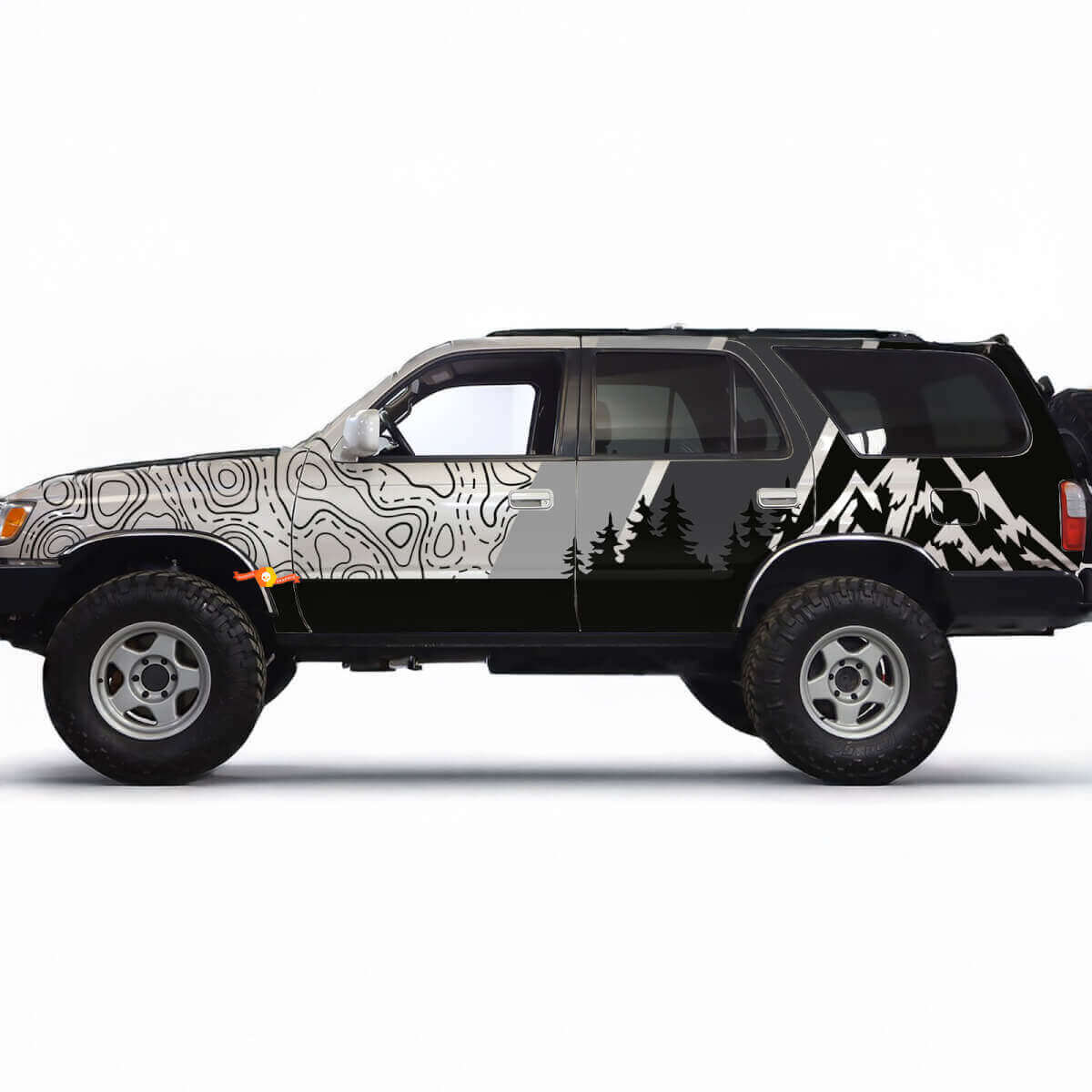 Mountains Topographic Map Contour Retro TRD Vintage Stripes Stickers Decals - Custom Graphics Wrap for Toyota 4Runner TRD
