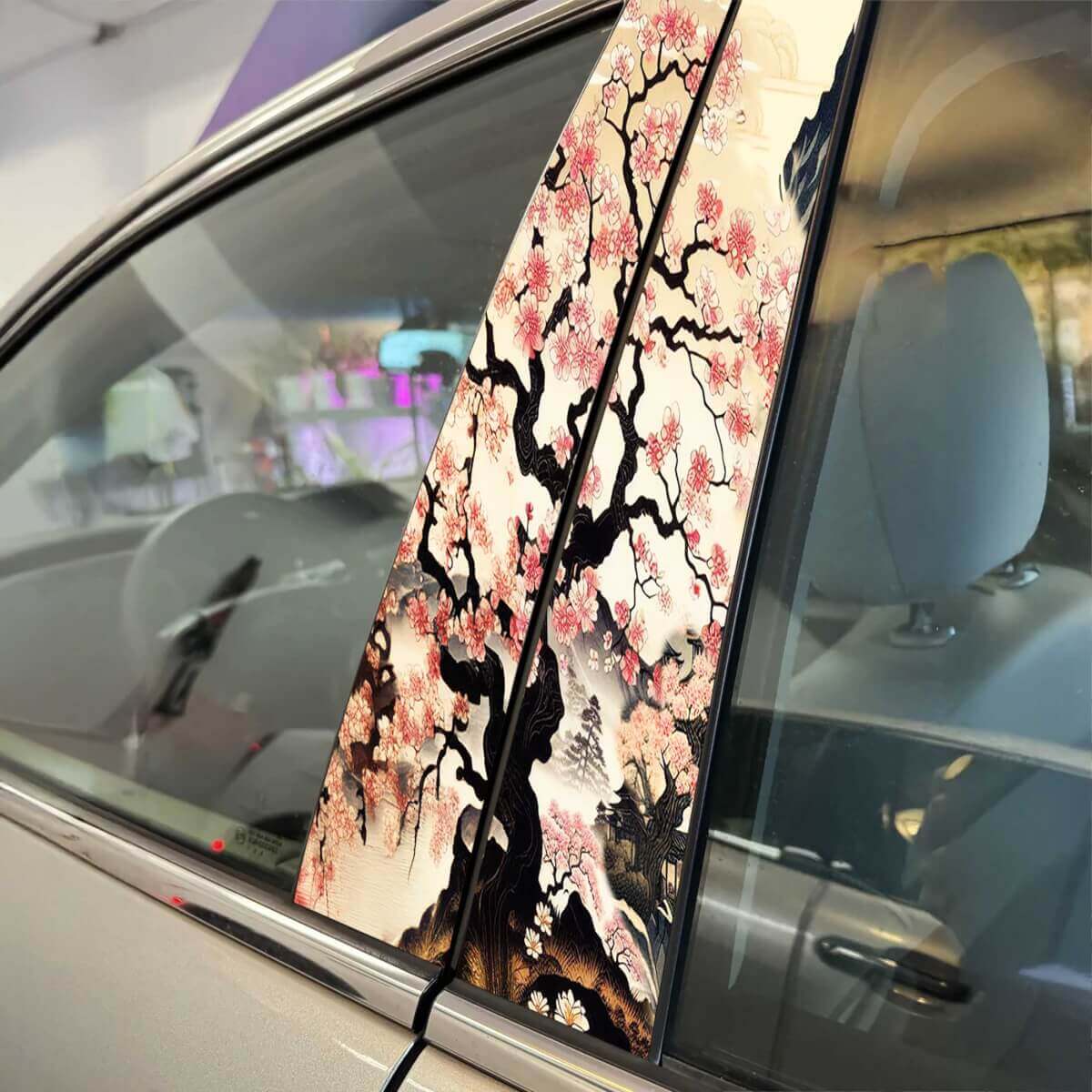 Japanese Tree Sakura Pillar Doors Car Decal Sticker Wrap Custom Vinyl Graphics for Vehicle Styling
