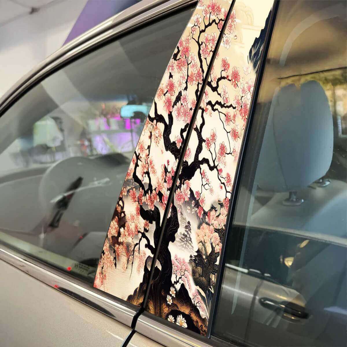 Japanese Tree Sakura Pillar Doors Car Decal Sticker Wrap Custom Vinyl Graphics for Vehicle Styling
