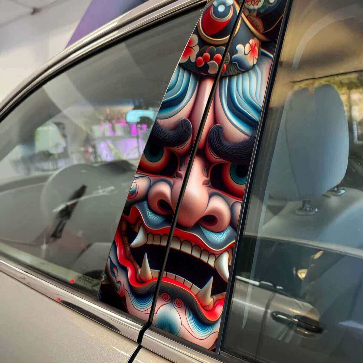 Japanese Demon Mask Hannya Pillar Doors Car Decal Sticker Wrap Custom Vinyl Graphics for Vehicle Styling
