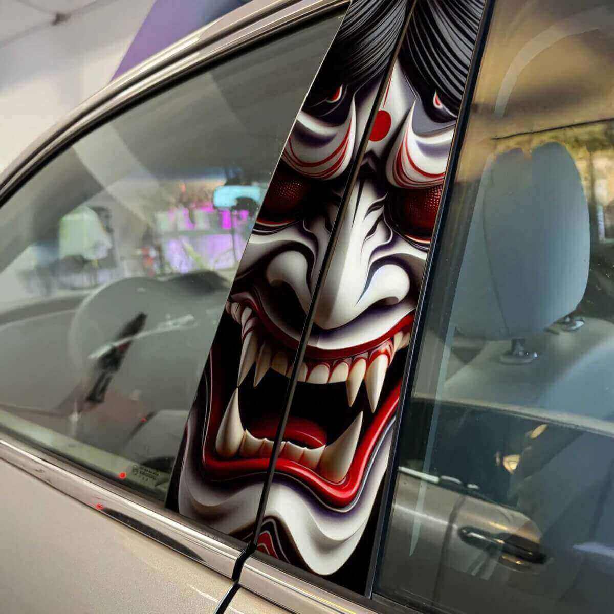 Japanese Demon Mask Hannya Wrap Pillar Doors Vinyl Decal Sticker