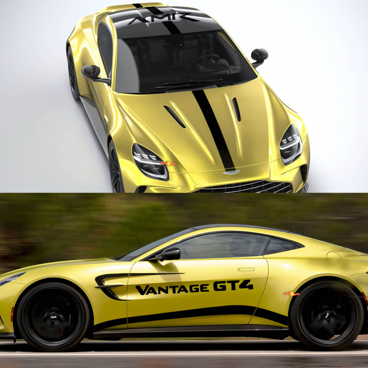 Full kit Aston Martin V8 Vantage amr pro Stripe Hood Roof Trunk Side Vinyl Decals Stickers
