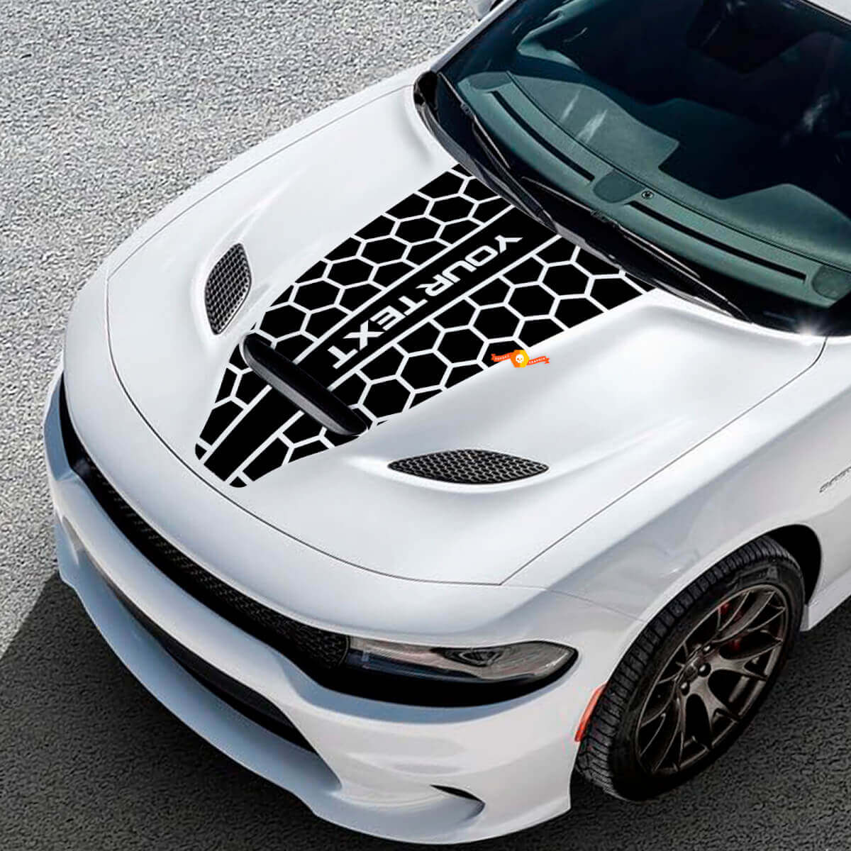 Custom Text Honeycomb Style Hood Vinyl Decal for Dodge Challenger or Charger