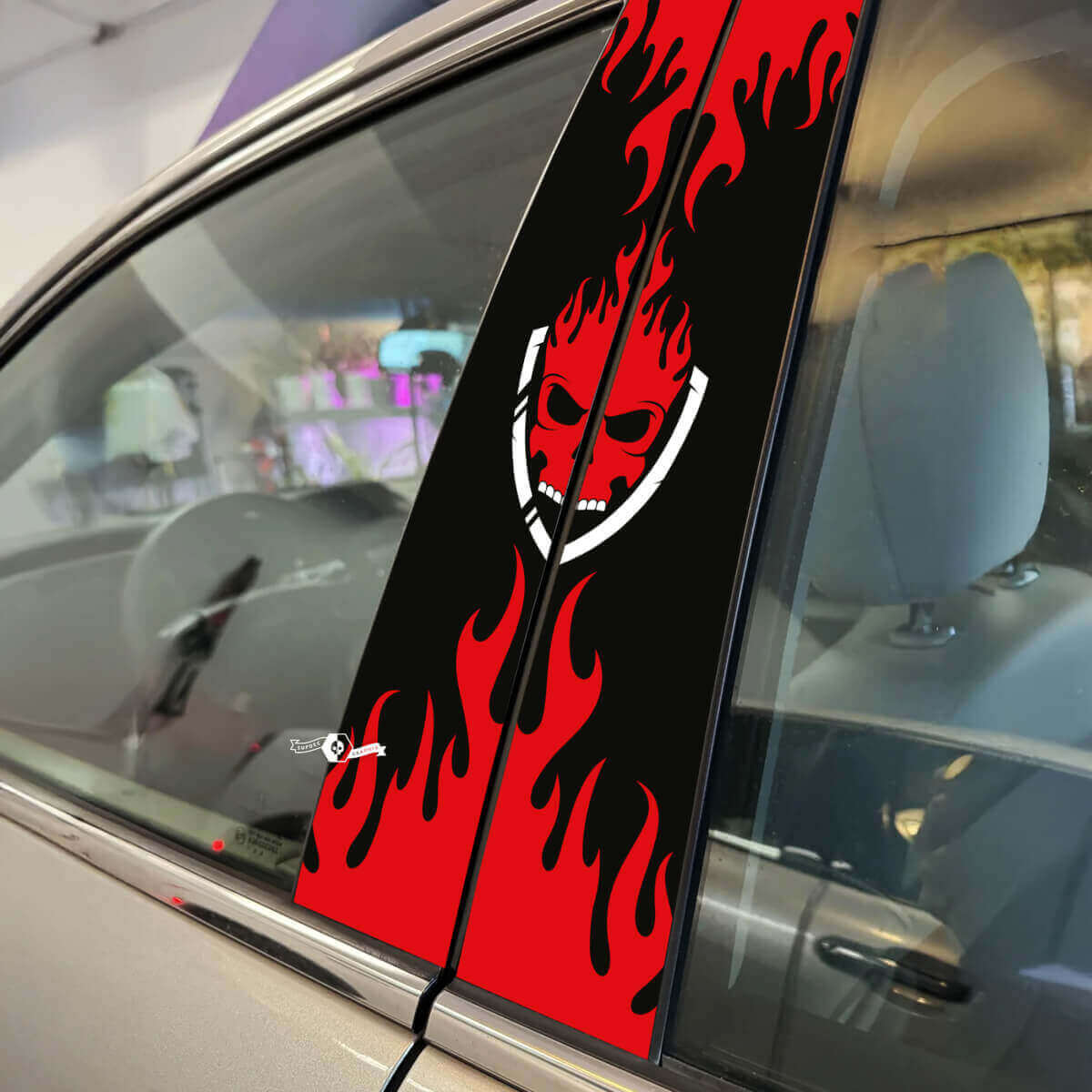 Skull Flame Pillar Doors Car Decal Vinyl Sticker Wrap 2