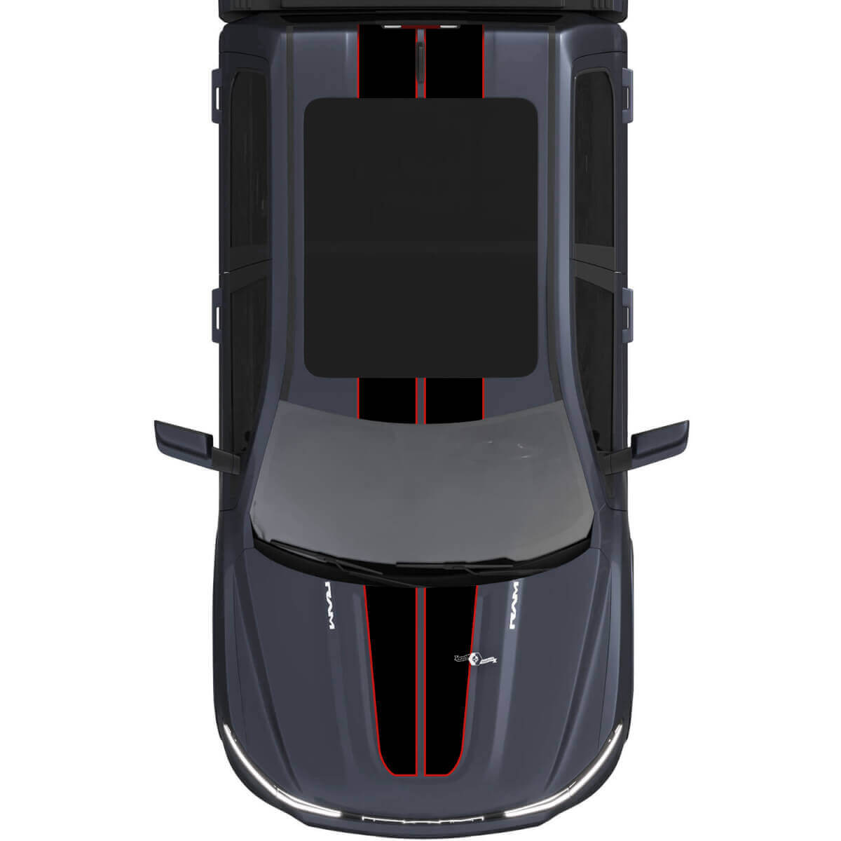 Hood and Roof Dual Central Stripes Vinyl Decals Stickers Graphics 3 for Dodge Ram 1500 REV