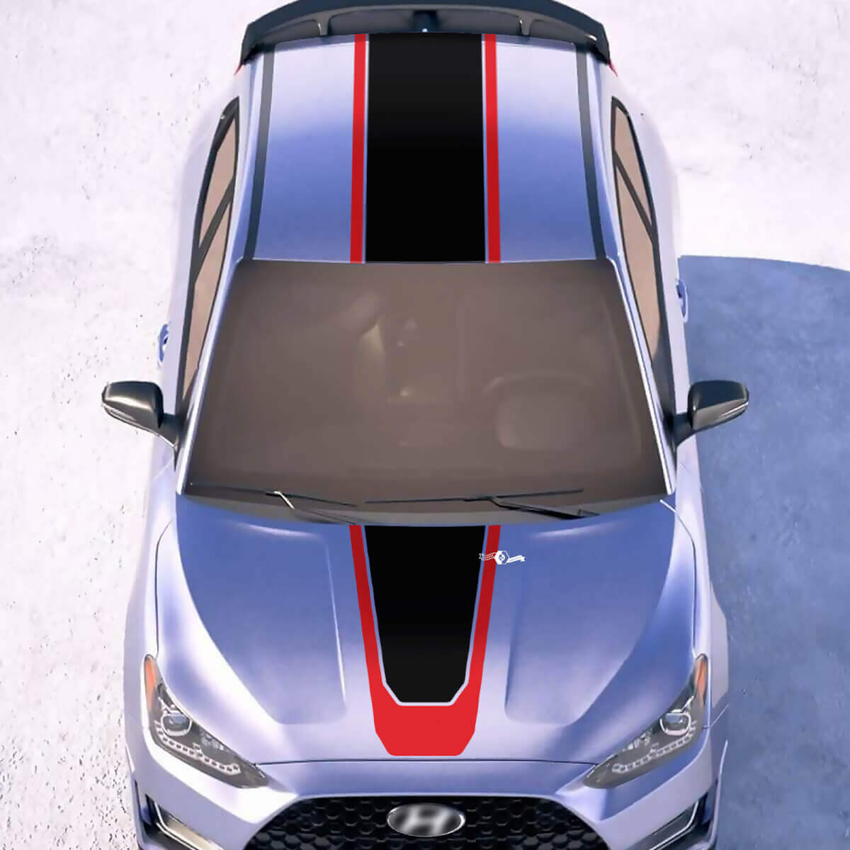Hood and Roof Central Racing Stripes Vinyl Stickers Decal fit to Hyundai Veloster
