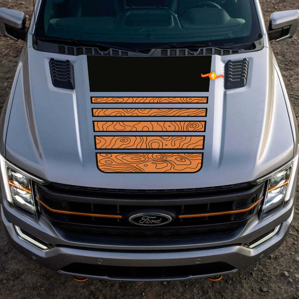 Topographic Map Hood Stripes Vinyl Decal for Musclecar truck Tremor