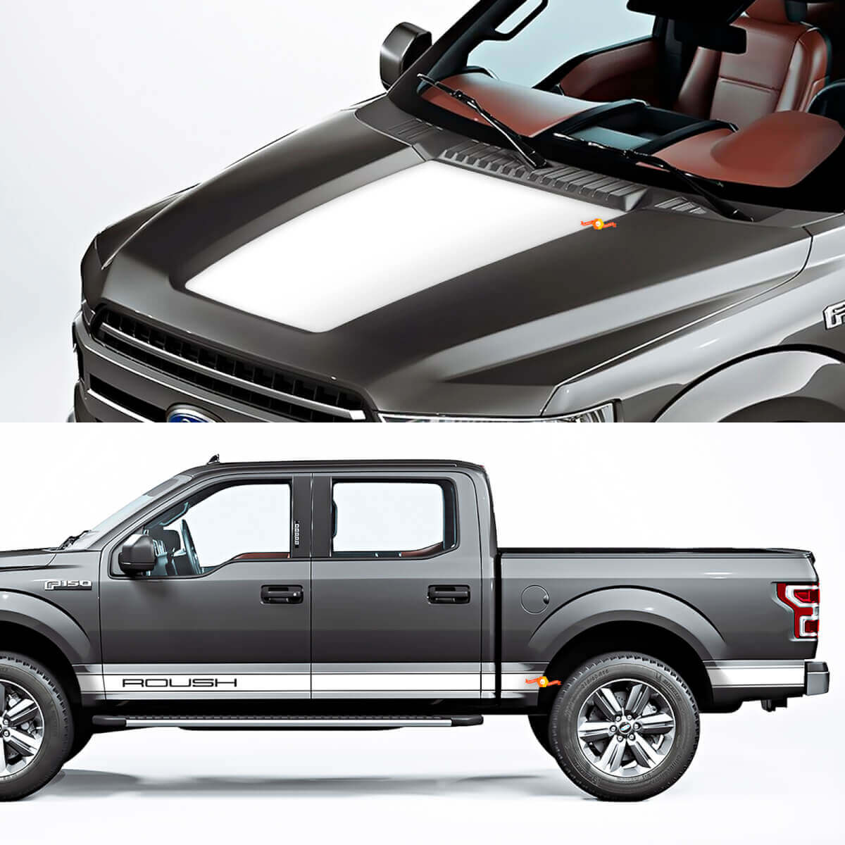 Side Rocker Panel and Hood Decal Graphic fit to Ford F150 Raptor Roush Package
