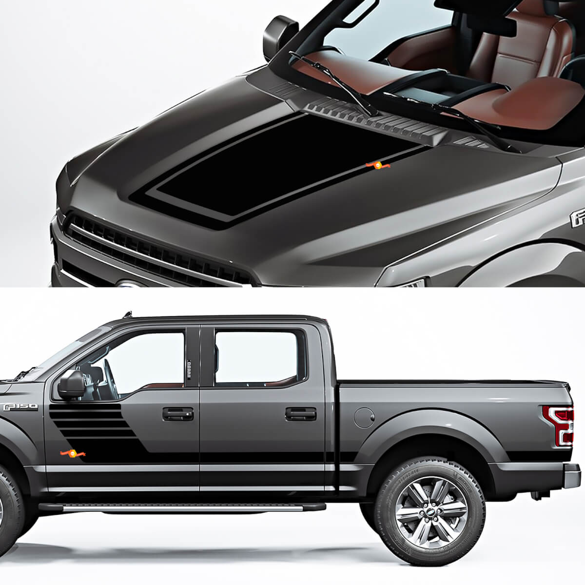 Side Rocker Panel and Hood Decal Graphic fit to Ford F150 Raptor Roush Package 2
