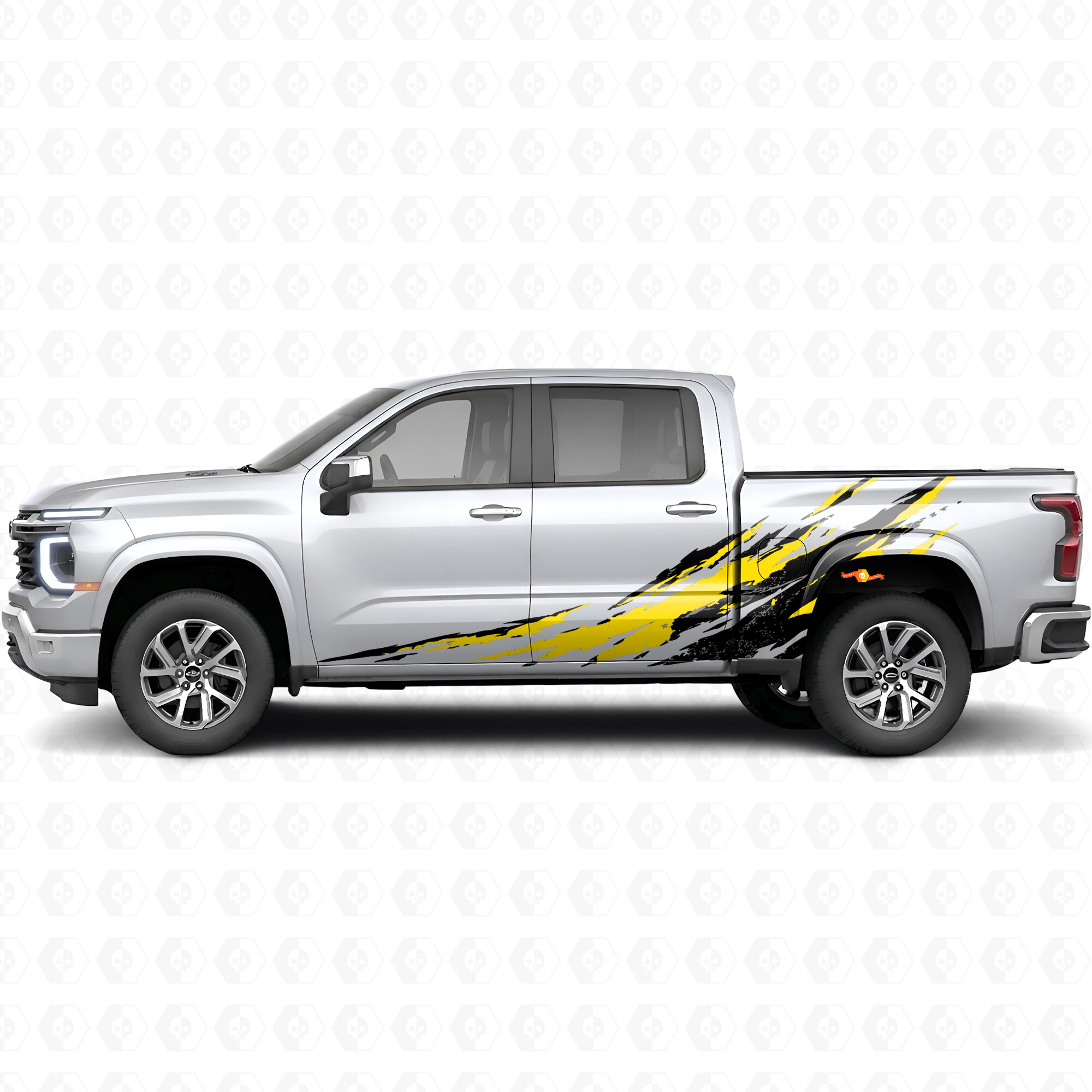 Distressed Splash Door & Bedside Vinyl Stripes for Chevrolet Silverado 1500 Next Generation 2027