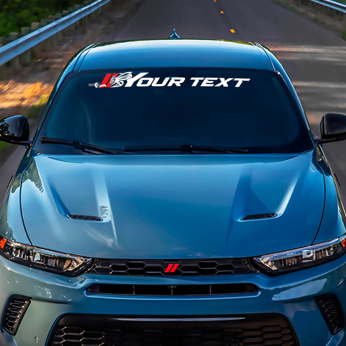 Hornet Logo and Custom Text Windshield Banner Vinyl Decal for Dodge Hornet
