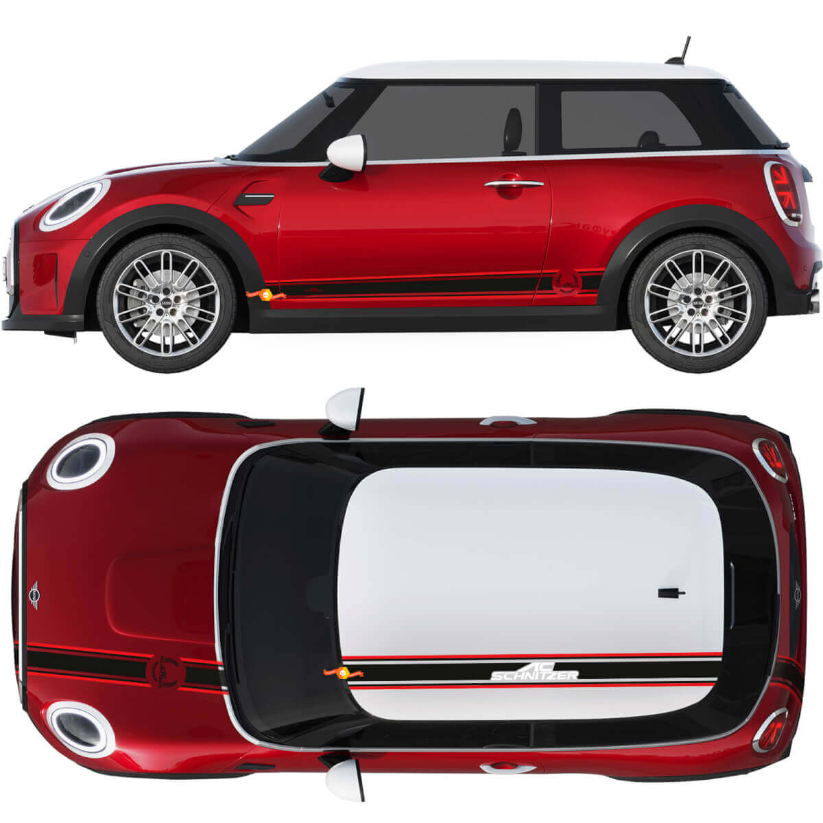 AC Schnitzer Style Hood Roof Side Stripes Vinyl Decal Kit For MINI Cooper 