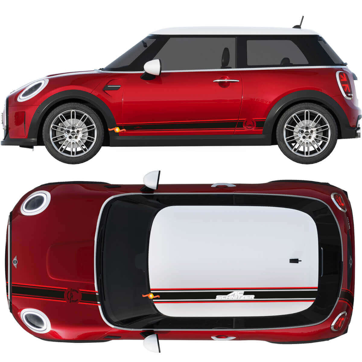 AC Schnitzer Style Hood Roof Side Stripes Vinyl Decal Kit For MINI Cooper 
