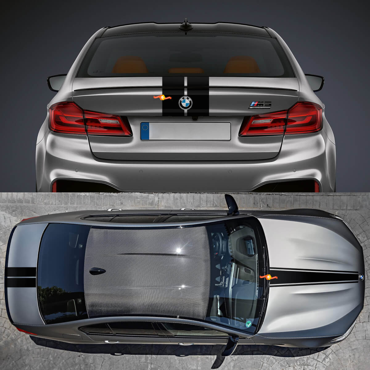 Hood and Trunk Racing Dual Stripes Decal Sticker Kit for BMW M5
