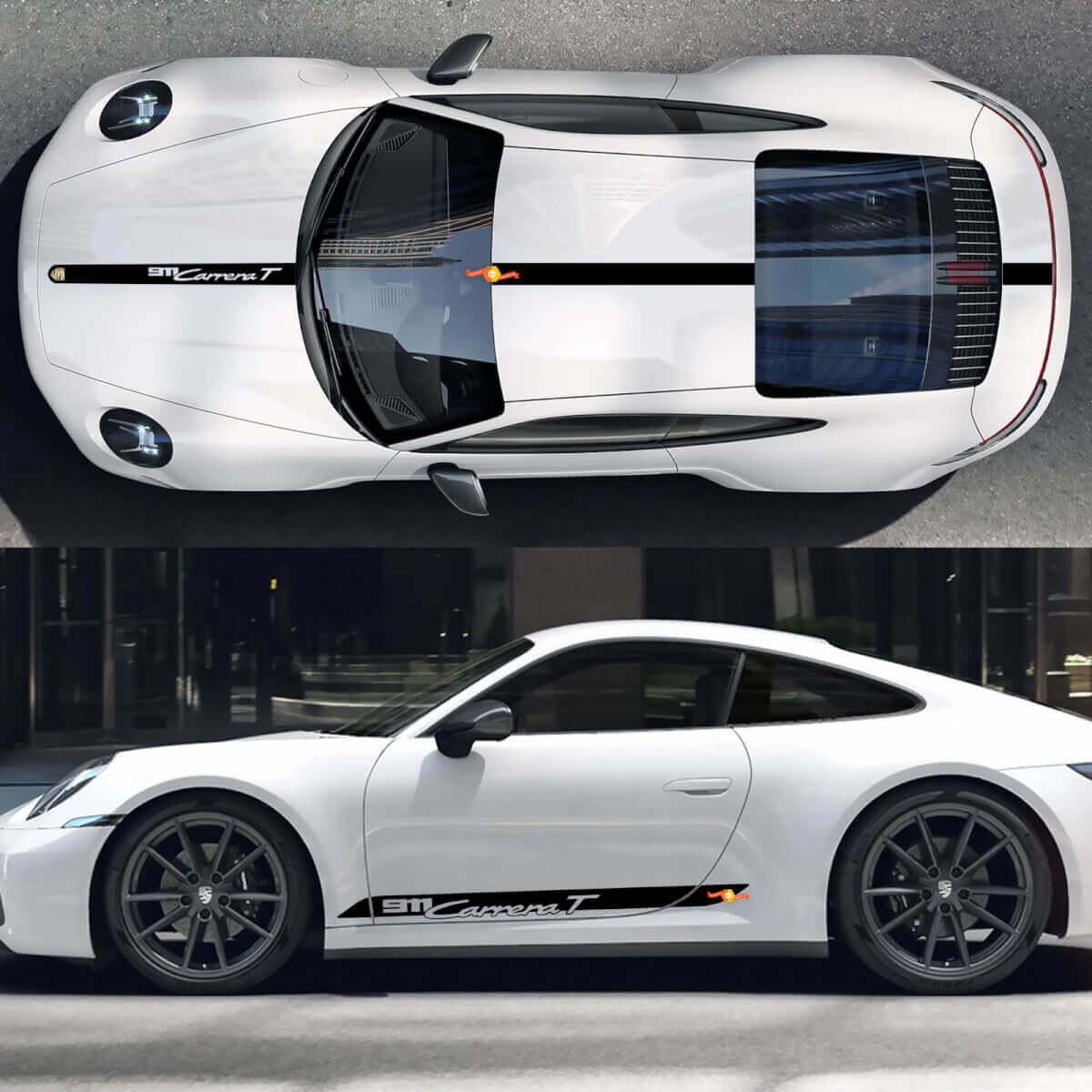 Porsche 911 Carrera T Side Hood Roof Decal Rocker Panel Stripes Doors Kit Decal Sticker
