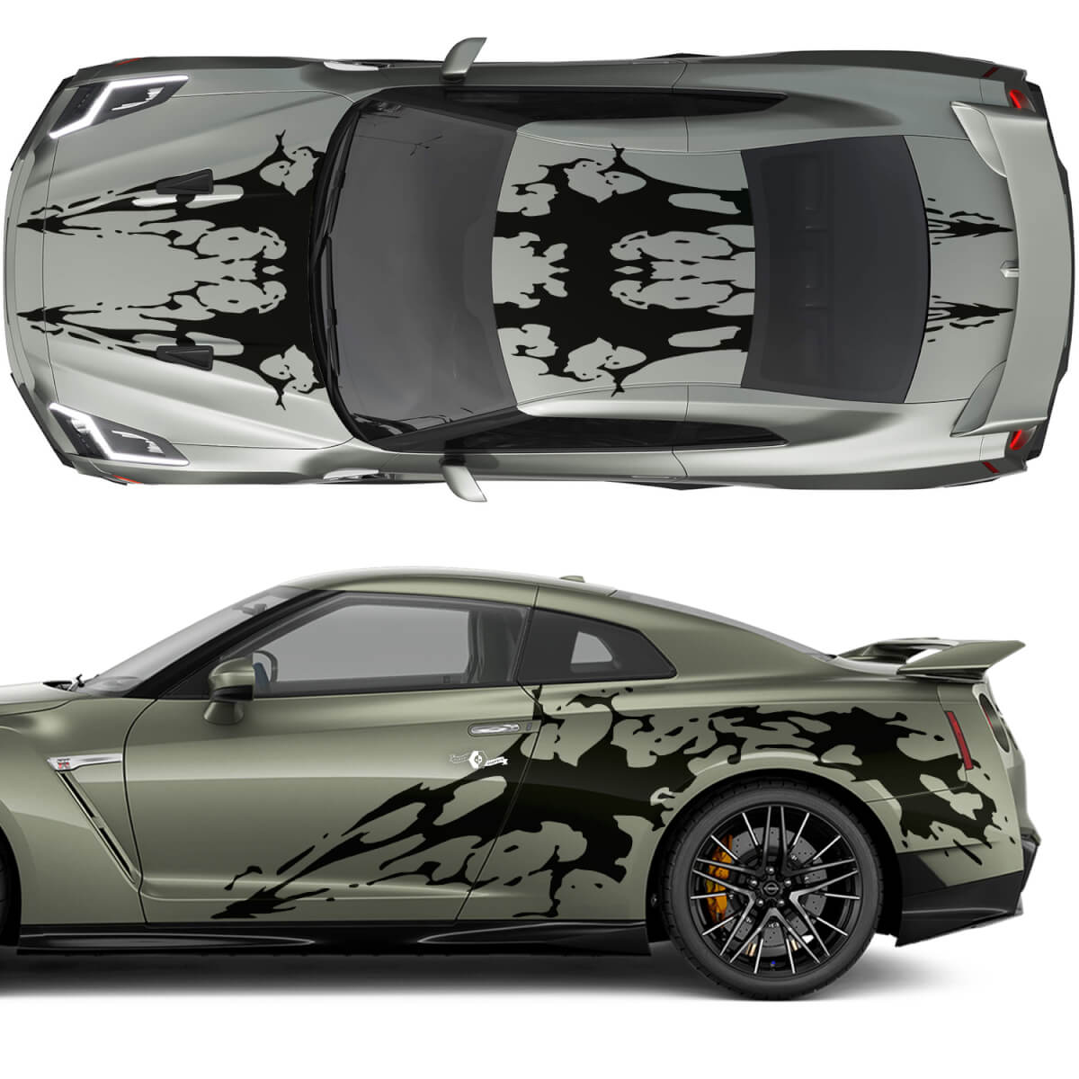 Hood and Sides Dual Blood Graphics Stripes Decal Kit for Nissan GT-R
