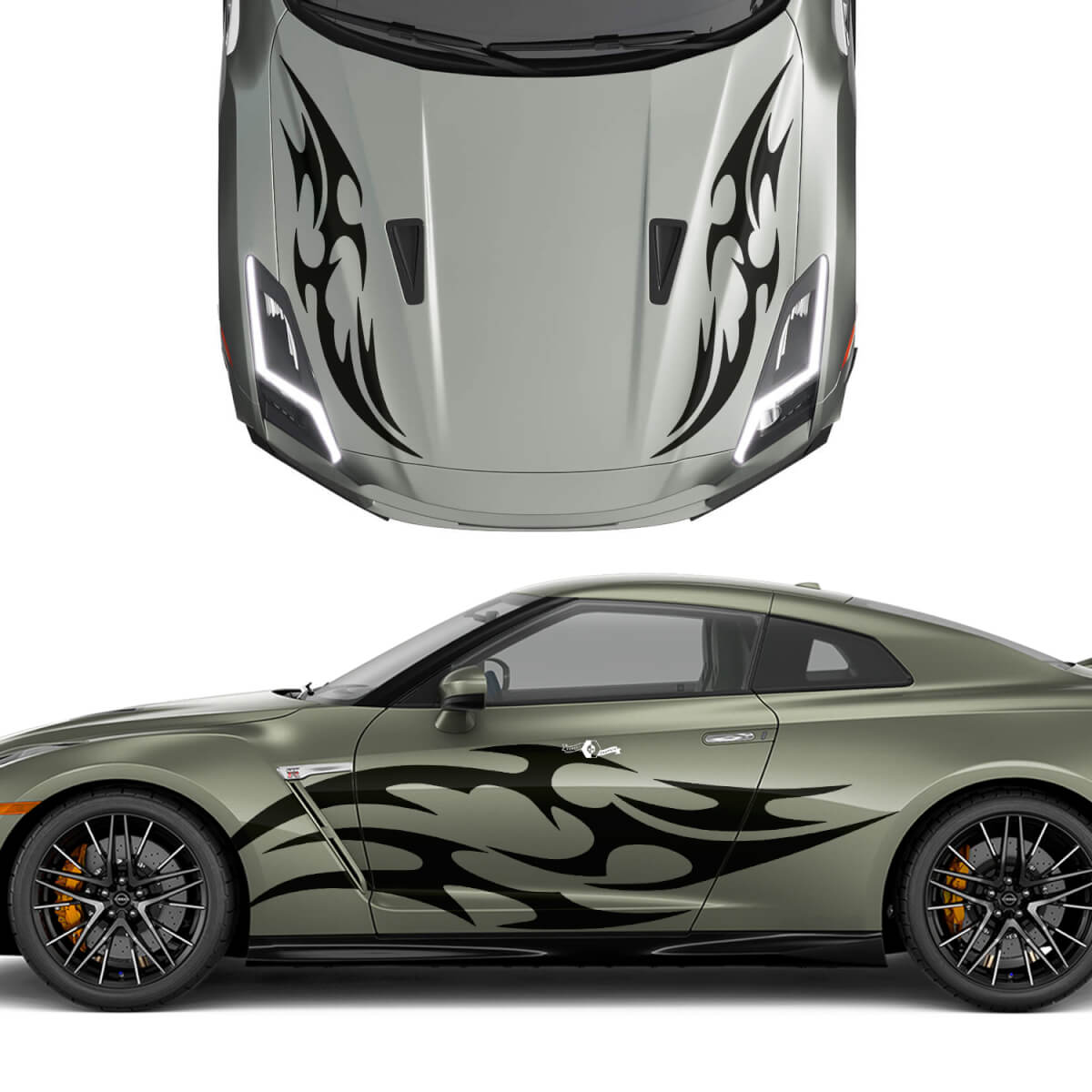 Hood and Sides Dual Tribal Tattoo Graphics Stripes Decal Kit for Nissan GT-R
