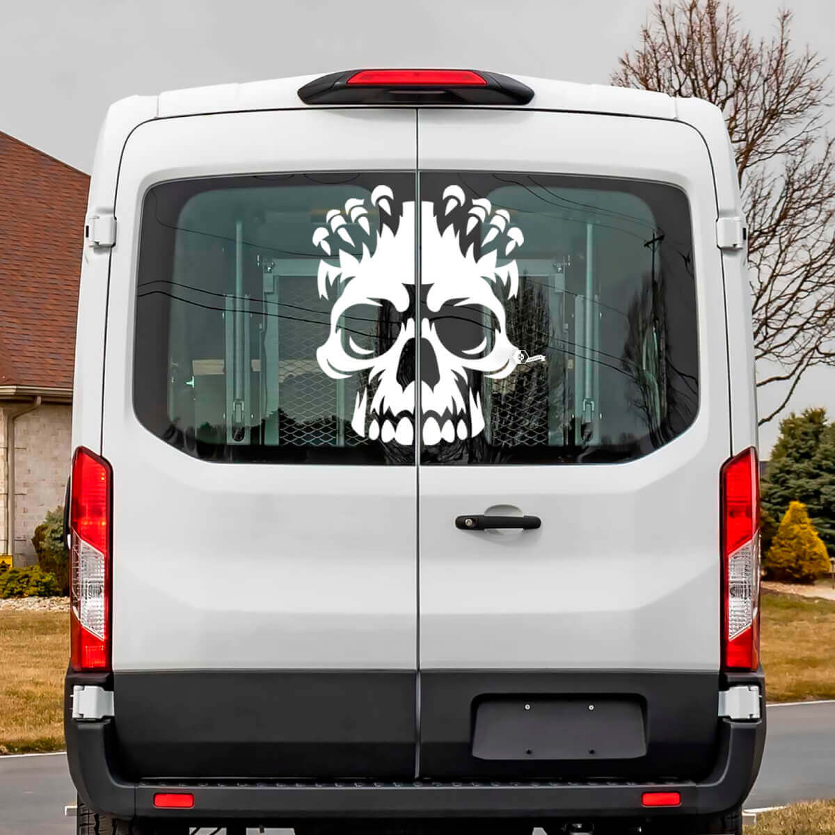Ford Transit Rear Window Skull Vinyl Decal Sticker
