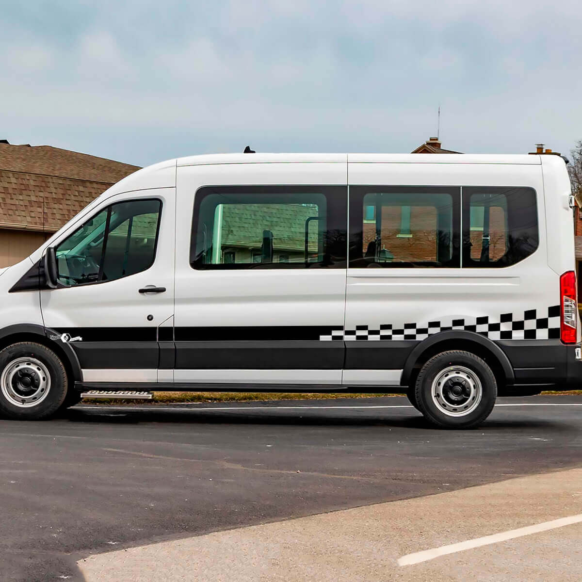 Musclecar Transit Checkered Flag Stripes Side Doors Graphics Vinyl Decal Sticker
