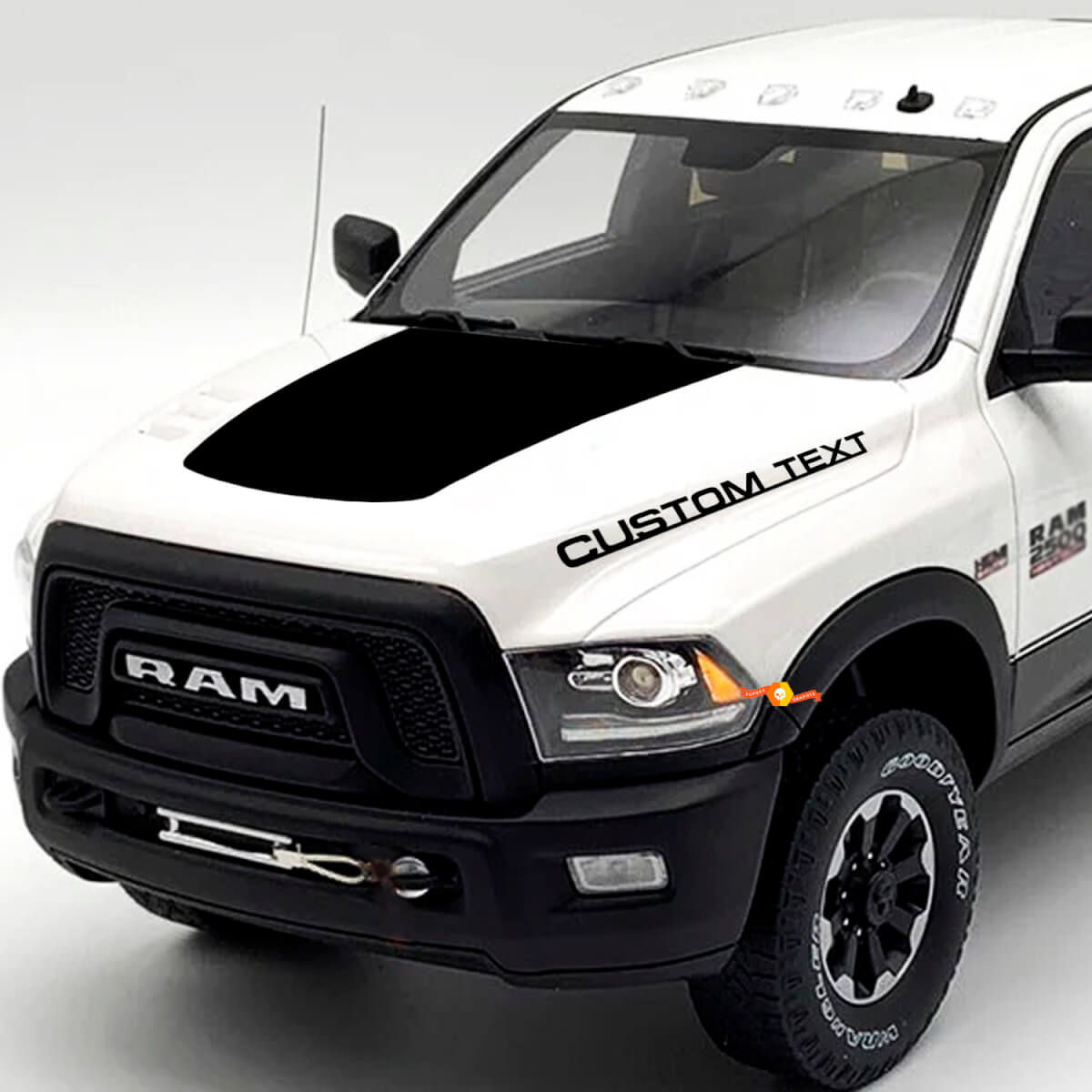 Blackout & Custom Text Hood Vinyl Decals Kit for Dodge Ram 2500