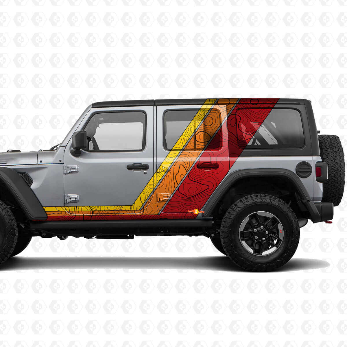 Retro Topographic Map Side and Hood Stripes Vinyl Decal Kit for Jeep Wrangler 