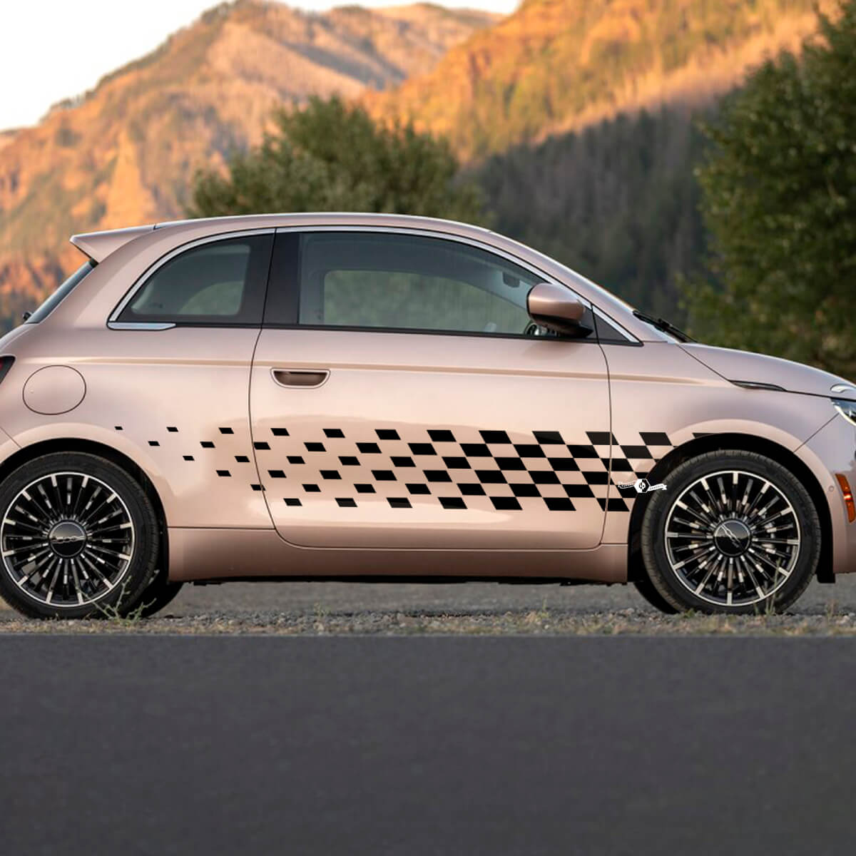 Rocker Panel checkered Stripe Decal side Graphics stripes for Fiat 500
