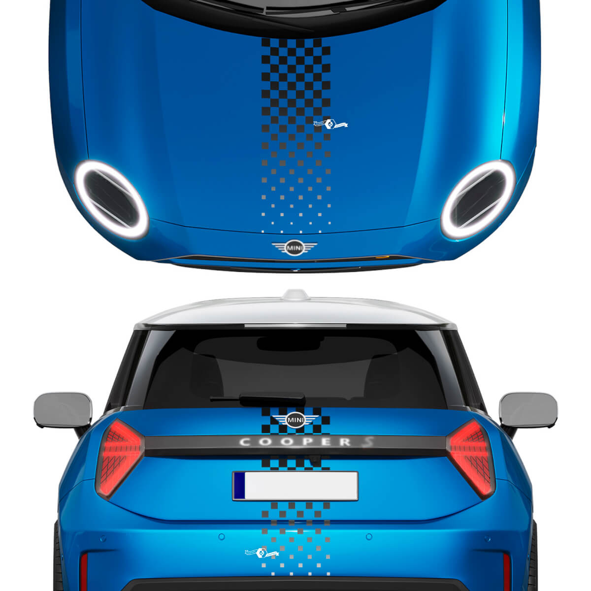Hood and Rear Checkered Gradient stripes Mini Cooper Vinyl graphics decal Sticker for Mini Cooper S
