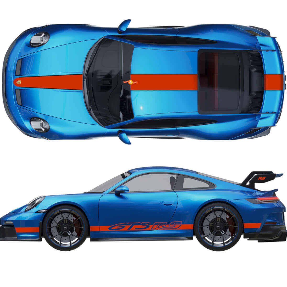 Kit d'autocollants Capot Toit Becquet de coffre Bandes pour Porsche 991 GT3 RS