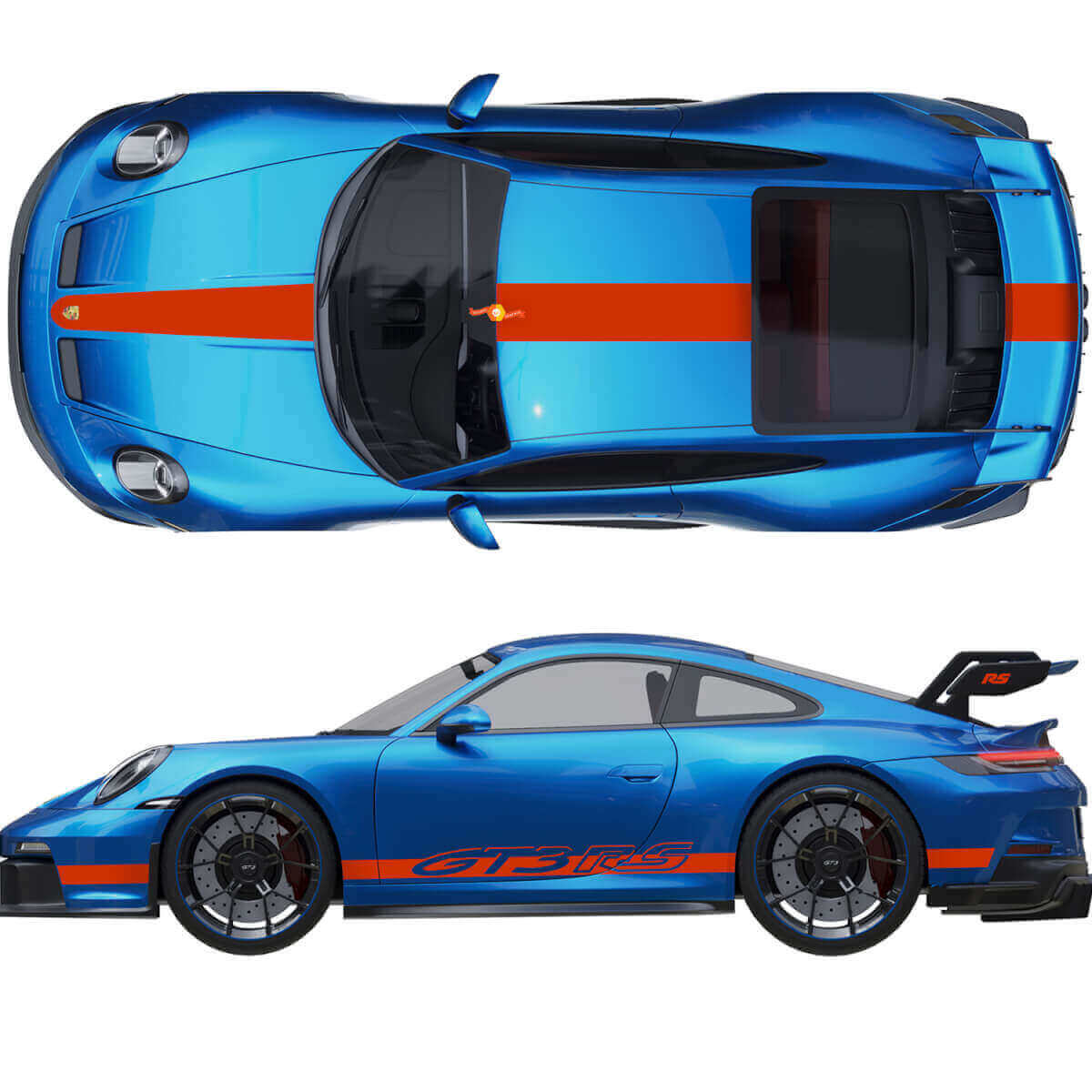 Kit d'autocollants capot toit aileron bandes 2 pour Porsche 991 GT3 RS