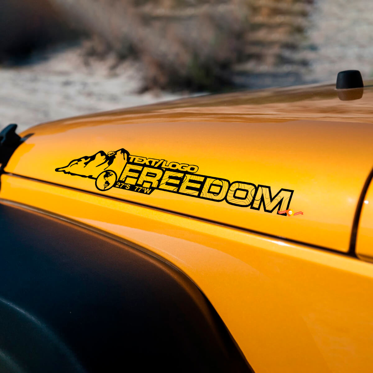 Custom Text and coordinates Mountain Jeep Wrangler bonnet Decal rubicon sahara JL JK CJ TJ YJ
