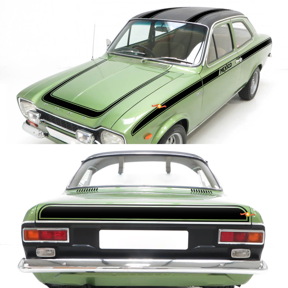 Vintage Stripes full set of side hood and rear stripes for Ford Escort 1970 Mexico

