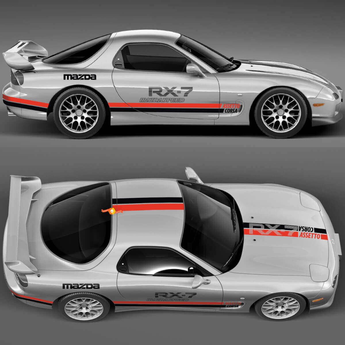 Full Kit Side Hood Stripe Decal Sticker - Custom Vinyl Sticker for Mazda RX-7 Sport
